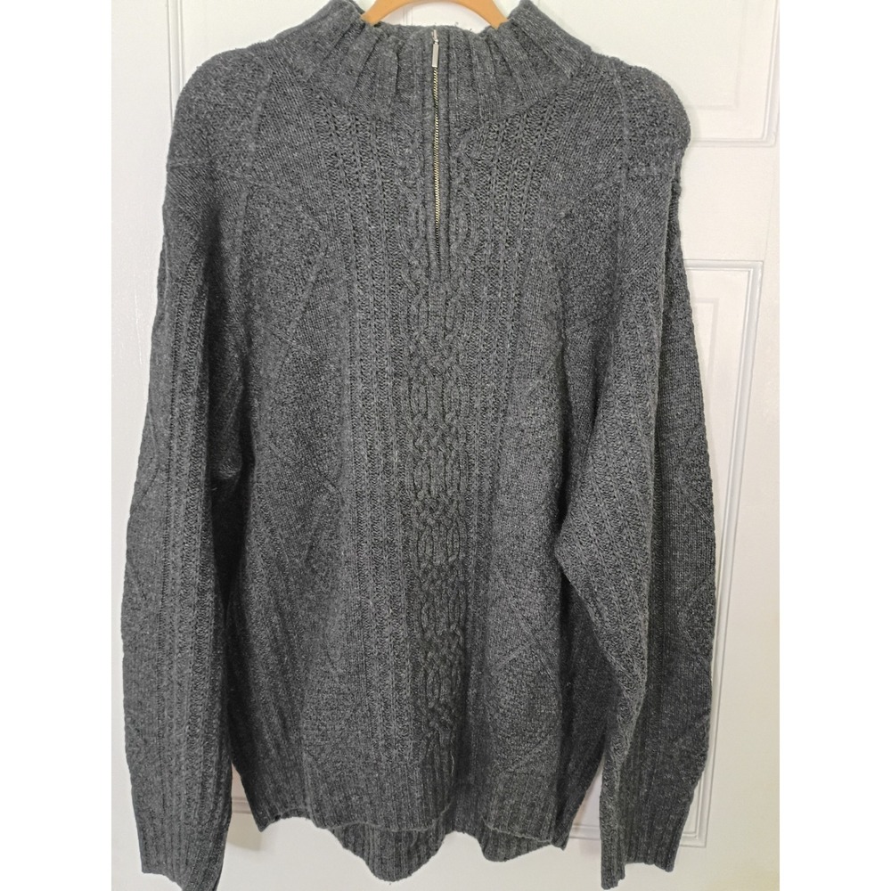 Jos A Bank Signature Collection Gray Lambswool Cable Knit Quarter Zip Sweater XL